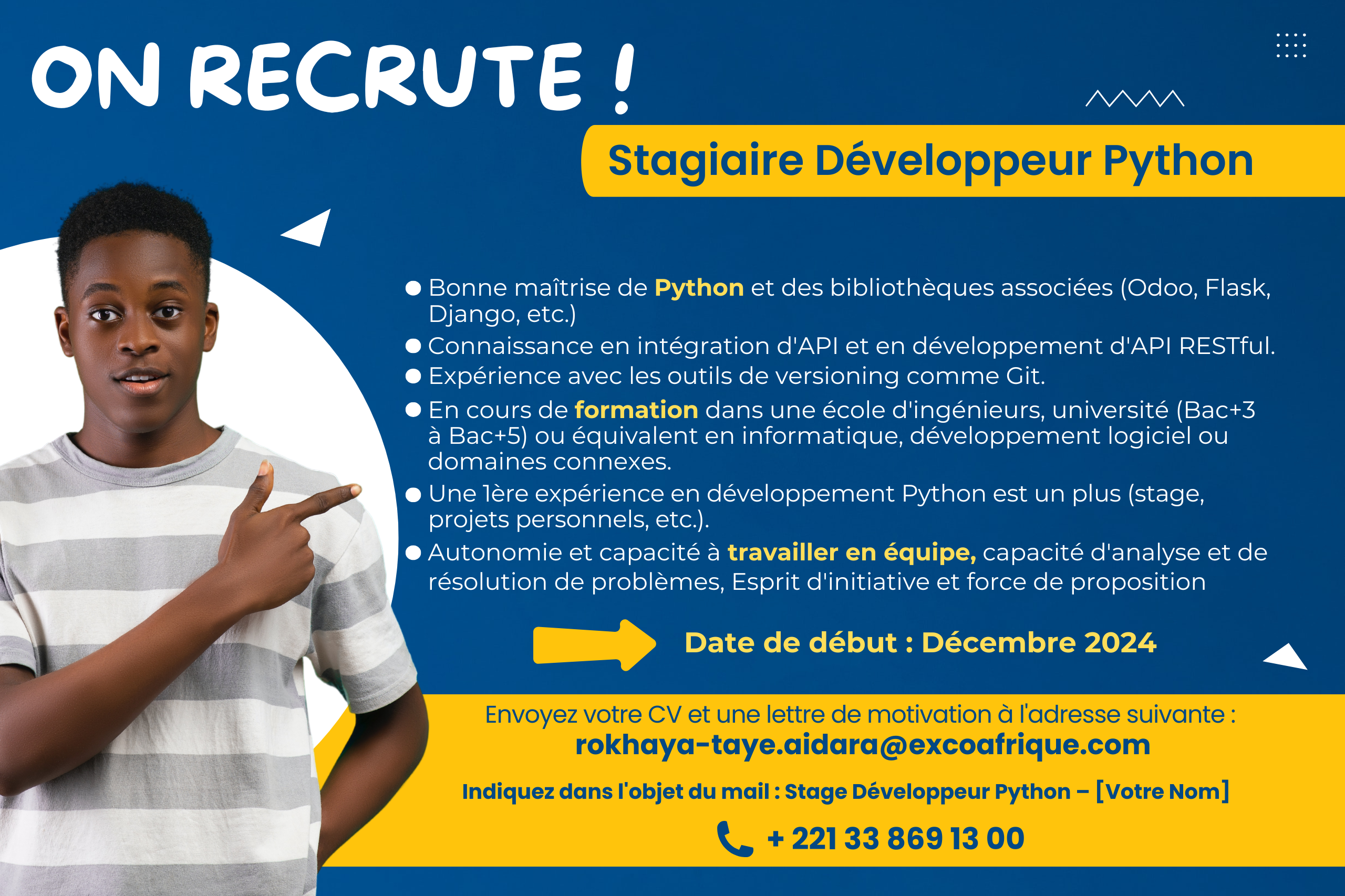 Exco Sénégal recrute stagiaire Développeur python